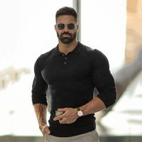 Wholesale Brand long sleeve business mens shirts male solid color gym shirt cotton Fitness men polos camisa Sportswear jersey J
