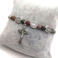 Wholesale Customized Good Quality Nature Agate Jesus Cross Chain Cuff Bracelet Jewelry