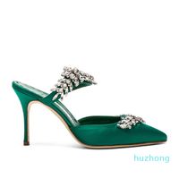 Wholesale Shoes Fashion Pumps Lurum Green Satin Crystal Embellished Mules Wedding Party mm Heel Jewel Leaf