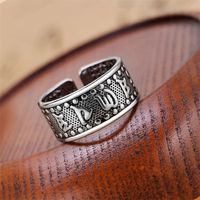 Wholesale Antique Silver Color Vintage Band Rings for Men Open Copper Six Words Mantra Rings Om Mani Padme Hum Buddhist Jewelry