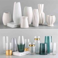 Wholesale Tabletop Vases for Flowers Ceramic Terrarium Glass Containers Modern Nordic Tall Flower Home Decoration White