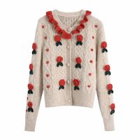 Wholesale Women Autumn Winter Vintage Cashmere Sweaters Floral Cardigans Long Sleeve Knitted Female Fashion Street Sweater Outerwear
