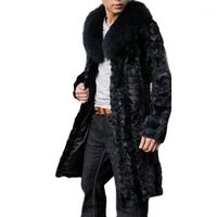 Wholesale Men Long Black Faux Fur Coat Pelliccia Slim Shaggy Trench Windbreaker Winter Jackets Mex Jaqueta Masculina Chaqueta Hombre