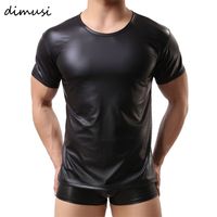 Wholesale DIMUSI PU Leather T Shirts Men Sexy Fitness Tops Gay T shirt Tees Mens stage T shirt O Neck Sexy Men Casual Clothes PA070