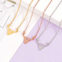 Wholesale Diy Stainless Steel Carved Small Antlers Deer Head Elk Charm Pendant Necklace Simple Couple Jewelry European and American Popular Gifts