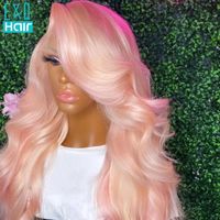 Wholesale Lace Wigs Pink x4 Closure Wig Body Wave For Women Colored HD Transparent Front Human Hair Preplucked Bleached Knots