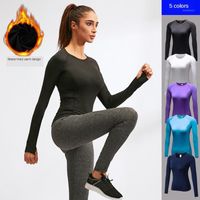 Wholesale Winter Wear Plus Velvet Fashion And Comfortable Ladies Tight fitting Fitness Running Training Long sleeved Quick drying T shirt Women s Trac