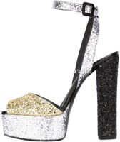 Wholesale Sandals Glitter Peep Toe Platform Fashion Women Chunky Heel Gold Pink Sequined High Club Dress Sparkling Shoes