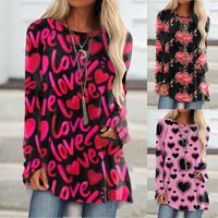Wholesale Women s Blouses Shirts Valentine s Day Oversized Women Long Sleeve T shirts Fashion Loose Tees Leopard Love Printed Blouse Valentine Top