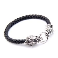 Wholesale Arrival Men Stainless Steel Leather Viking Bracelets Jewelry Male Wolf Head Charms Bangles Wristband Pulseira Bangle