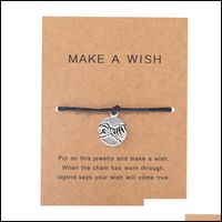Wholesale Charm Bracelets Jewelry Adjustable Rope Bracelet Lucky Black String Make A Wish Paper Card Love Tree Elephant Gift For Women Men Drop Delive