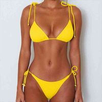 Wholesale Sexy Thong Bikini Women Pink blue black pink yellow Solid Beach Bathing Suit Special Material Swimsuits