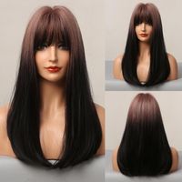 Wholesale Synthetic Wigs ALAN EATON Medium Long Straight Hair With Bangs Fringe Ombre Rose Red Pink Black Cosplay Party Bob For Women