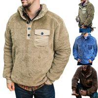 Wholesale Men s Hoodies Sweatshirts Man Fleece Fur Pullover Men Long Sleeve Buttons Jumper Solid Color Winter Warm Mens Sweatshirt