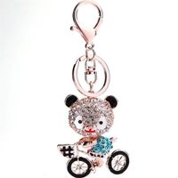 Wholesale Keychains Crystal Bear Bike Lovely Zinc Alloy Animal Teddy Key Chain For Girl Rings Women Handbag Charm Accessory Drop