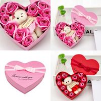 Wholesale Valentines Day Party Favor Cases Reds Rose Bear Gift Box Soap Flowers Love Hearts Containers With You Marry Wedding Decorations rz L2