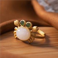 Wholesale Silver inlaid natural Hetian jade crab opening adjustable ring Chinese retro fresh romantic stay cute women s brand jewelry