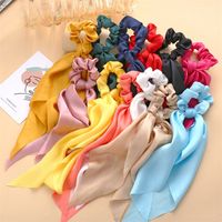 Wholesale Hair Bands Accessories Vintage Satin Scrunchies Bow Hairband Ties ribbon Scrunchie Ponytail Holder Rubber Rope Decoration Q2
