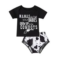 Wholesale 0 M Baby Girls Outfit Toddlers Sweet Style Short Sleeve Letter Top Cow Print Lace Shorts Black Summer Set Clothing Sets