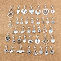 Wholesale 117pcs Antique Silver Mixed Heart Floating Lobster Clasps Charm Beads For Jewelry Making Bracelet Necklace Findings