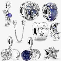 Wholesale 2021 New Sterling Silver Galaxy Charm Blue Beads Fit Original Pandora Bracelet Pendant Jewelry Making for Women