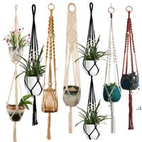 Wholesale Macrame Plant Hanger Indoor Hanging Planter Basket with Wood Beads Decorative Flower Pot Holder No Tassels for Indoor Outdoor LLF10966