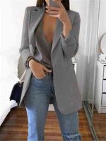 Wholesale Autumn Women Mid Length Tops Jacket Outerwear Office Lady Work Blazer Suit Female Cardigans Coat Solid Long Sleeve Blazer Sets