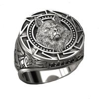 Wholesale Vintage Fashion Viking Warrior Wolf Head Rings for Men Punk Jewelry Retro Totem Male Silver Color Ring Hip Hop Finger Bands
