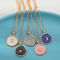 Wholesale Pendant Necklaces Enamel Necklace Round Cute Geometry Pink White Blue Color Moon Star Choker For Women Fashion Jewelry