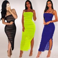 Wholesale Gauze perspective sling wrapped chest skirt split sexy tight dress female