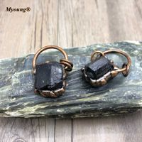Wholesale Molten Soldered Black Tourmalin Necklace Pendants Antique Copper Loop Healing Jet Stone Charms For DIY Jewelry Making MY210416 G0927
