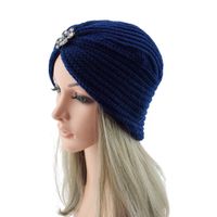 Wholesale Women Bohemian Style Warm Winter Autumn knitted Cap Fashion Boho Soft Hair Accessories Turban Solid Color female Muslim hat