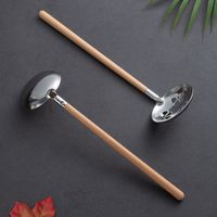 Wholesale Japanese Style Beech Wood Handle Soup Spoon Stainless Steel Soup Ladle Long Handle Wooden Spoon Kitchen Cooking Utensil RRD7713