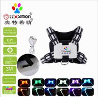 Wholesale led dog harness multicolor in USB recharable pet collar rainroof DIY large leash H0914