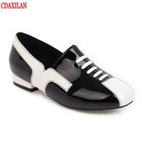 Wholesale Dress Shoes CDAXILAN To Pumps Women s Patent Leather Square Heels Low heels Round Toe Shallow Fitting Ladies Leisure Summer