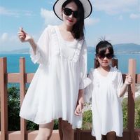 Wholesale Girl s Dresses Retail Summer Mommy and Me White Casual Holiday Dress Princess Kids Fashion Clothing T