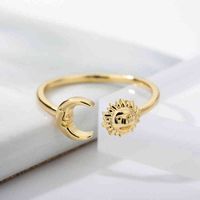 Wholesale Women girls lovers adjustable retro sunlight moon face gold stainless steel beautiful wedding gift Valentines day ring