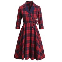 Wholesale Casual Dresses Fashion Retro British Red Plaid Big Swing Fluffy Long Sleeve Temperament Improved Suit Dress
