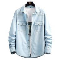Wholesale Men s Casual Shirts Spring Autumn Classic Long Sleeve Single breasted Denim Shirt Turn Down Collar Washed Jean Top Light Dark Blue