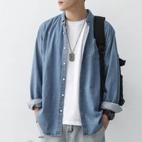 Wholesale Men s Jackets Denim Shirt Long Sleeve Korean Fashion Cool Autumn Thin Work DK Uniform Casual Coat