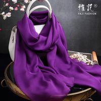 Wholesale Scarves Real Silk Scarf Women Shawls Wraps For Ladies Solid Natural Chiffon Purple Foulard Femme Lady