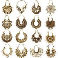 Wholesale Earrings Luxury Jewelry HuaTang Ear Studs Vintage Gold Silver Color Metal Dangle Hollow for Women Geometric Carved Ethnic Earring Indian Jewe