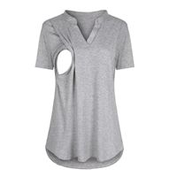 Wholesale Maternity Tops Tees Nursing Tee Shirt Cute Solid Color Short Sleeve V Neck Loose T Pregnancy Summer