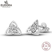 Wholesale EUDORA Real Sterling Silver Triquetra Celtics Knot Stud Earring Fashion Triangle for girl Fine Jewelry CYE78