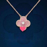 Wholesale High quality silver Christmas Limited Edition Genuine k Rose Golden Pyroxene Pink Lucky Clover Necklace Birthday Gift