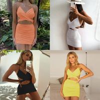 Wholesale Casual Dresses Dress Women Summer Women s Clothing Europe Hanging Neck Lace Package Buttocks Sexy Mini Vestidos LZY1311