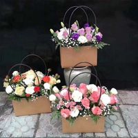 Wholesale Kraft Paper Bag Flower Box Handbag Waterproof Bouquet Florist Gift Bags Valentine s Day Rose Boxes Party Decoration cm Y0606