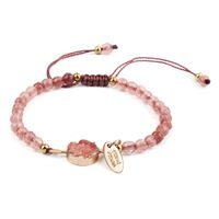 Wholesale Doreen Box Fashion Round Natural Stone Rose Red Crystal Beaded Beads Lace Up Bracelet For Women Girls Sweet Jewelry Gifts Beaded Strands