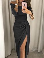 Wholesale party evening Dresses Sexy Celebrity Dress Mermaid See Through Long Sleeves Appliques Gowns Trumpet Prom Dress Wear Navy High Side Split Off the Shoulder Formal girl