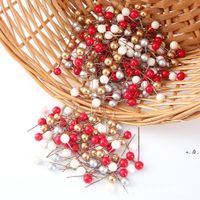 Wholesale Mini Plastic Berry Artificial Flower Red Cherry Pearlescent Stamen Wedding Christmas Cake Box Wreaths Decoration GWD12080
